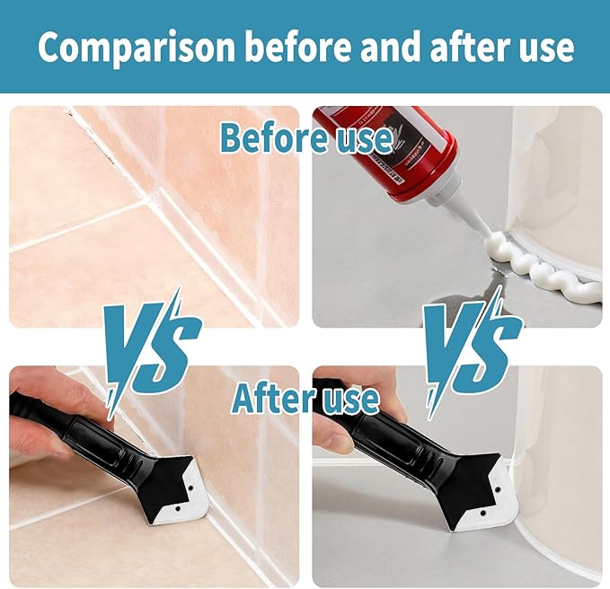Silicone Caulking Tool Kit，Glass Glue Angle Scraper,Floor Glue Scraper， Caulk Remover Tool, Stainless Steelhead Caulk Remover and Sealant Scraper, Caulk Remover for Kitchen，Bathroom，Window，Joint,