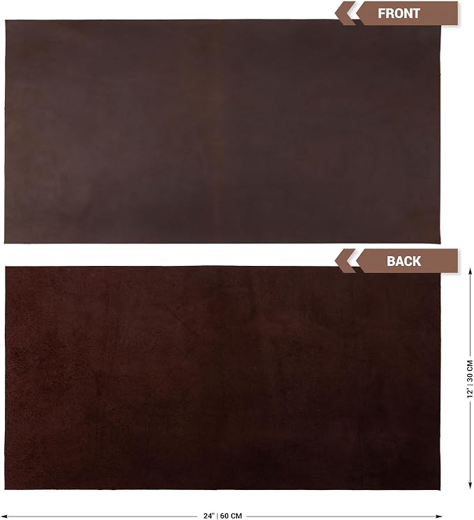 Shkira 12''X24'' Genuine Dark Brown Leather Sheets for Crafts - Tooling Leather Square - 2.0MM Thick Genuine Top Full Grain Oil Tan - Thick Cowhide Pieces Square