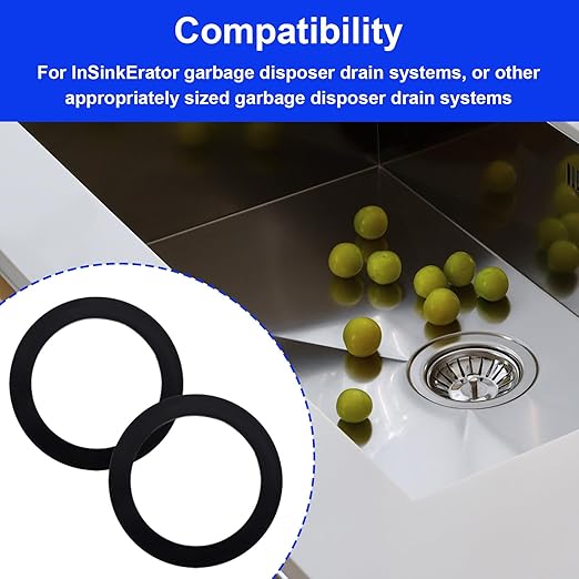 2pcs FLG-Seal Sink Seal Gasket Accessory, Putty-Free Rubber Seals Ring Replacement Parts for InSinkErator Kitchen Sink Garbage Disposal Drain (Black)