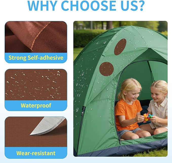 Waterproof Self-Adhesive Nylon Patches for Tent Repair Kit, 24pcs Outdoor Gear Tenacious Repair Tape, Fabric Patches for Clothes, Down Puffer Jacket, Tent, Sleeping Bag, Backpack, Coffee