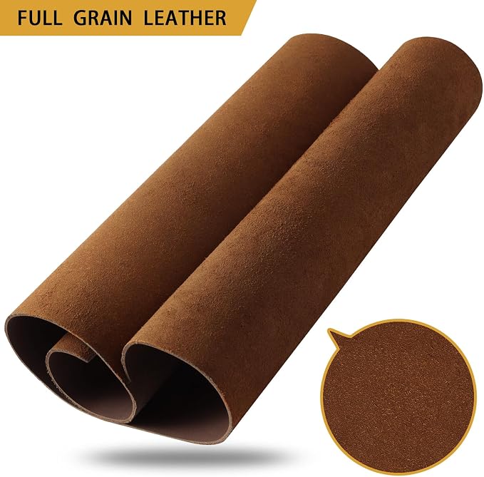 RingSun Genuine Leather Sheets for Crafts 10''X10'' Full Grain Leather Tooling Leather (2mm) Thick Cowhide Leather Pieces Square, Red Brown