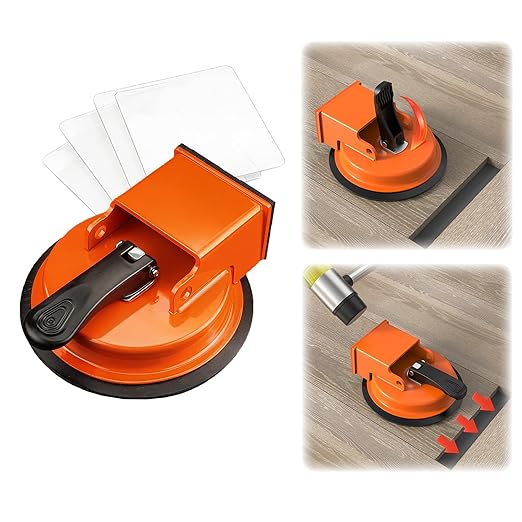 Floor Gap Fixer Tool with Vacuum Suction Cup, Heavy Duty Gap Repair Tool with 4 Reusable Sticky Pads for Laminate, Hardwood, Tile & PVC Floors (Orange)