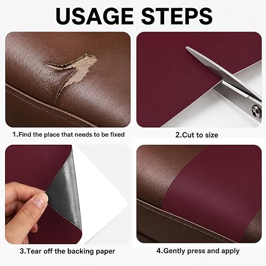 BSZHTECH Leather Repair Tape Self-Adhesive Leather Repair Patch for Couch Furniture Sofas Car Seats Advanced PU Vinyl Leather Repair Kit(Wine Red, 3.9X79 inch)