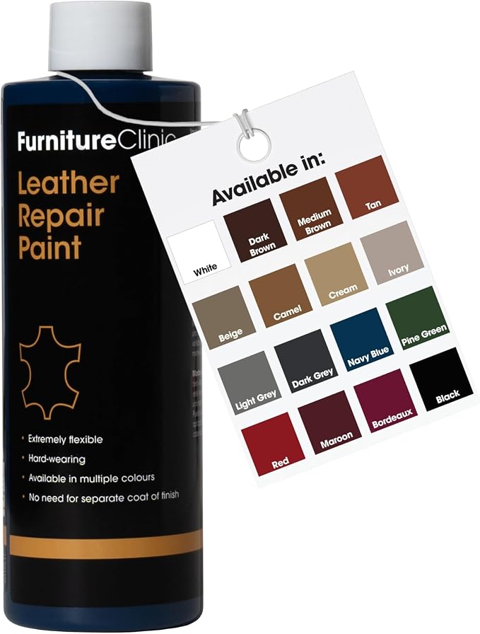 Furniture Clinic Leather Repair Paint | 2-in-1 Seal and Color | Use on Scratches, Tears, and Holes in Car Seats, Furniture | Quick and Easy Leather Repair Kit for Furniture (Navy Blue, 500ml / 17oz)