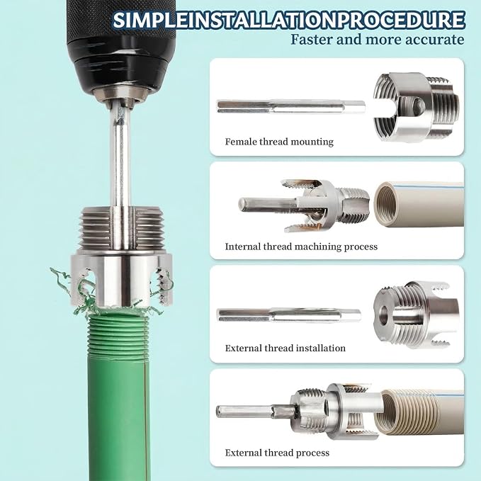 3Pcs PVC Pipe Threader Kit, 1/2" 3/4" 1" Internal & External | Tap and die set, PVC threading tool, electric drill compatible pipe thread cutting tool, plastic pipe fitting plumbing tools