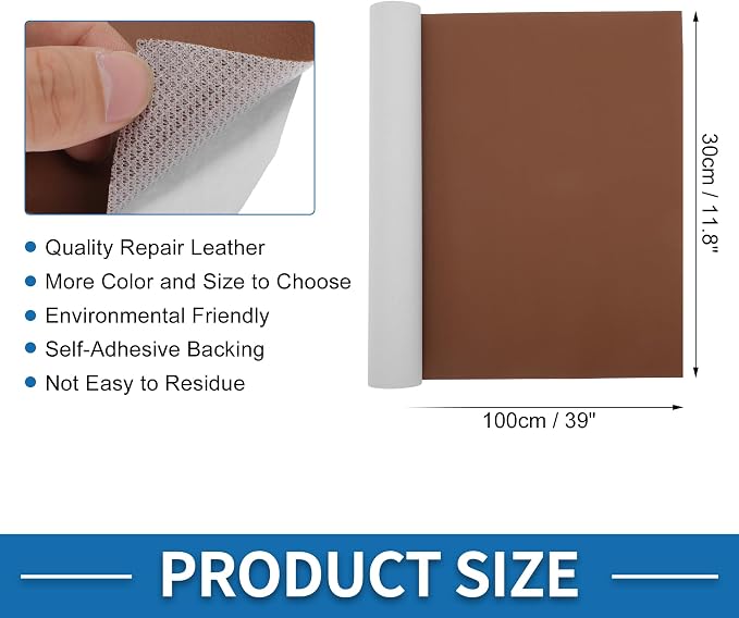 Self Adhesive Leather Repair Patch Strong Stickiness 39"x11.8" Leather Repair Tape PVC Faux Leather Coffee 1 Pcs