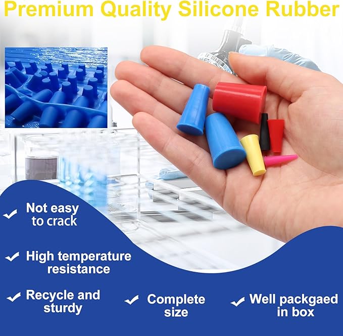 Tnisesm 109Pcs Silicone Rubber Tapered Plug Assortment Kits 1/16" to 5/8" with PET Masking Tape for Masking Off Holes During Powder Coating, Painting, Hydro Dipping, Media Blasting