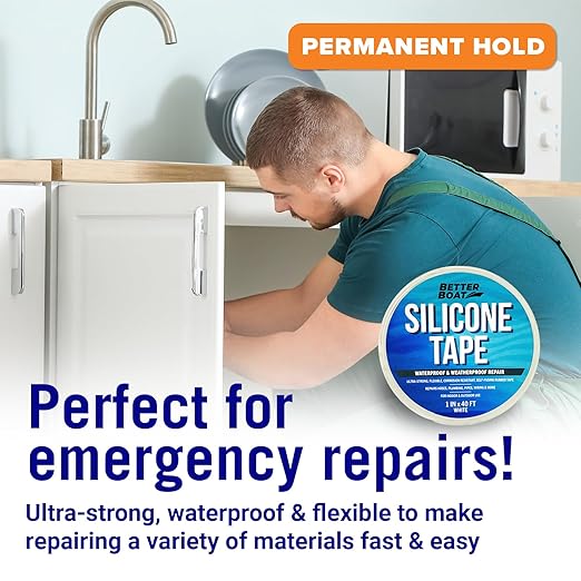 Better Boat Self Fusing Silicone Tape Waterproof White, Plumbing Tape for Leaks, Hose and Pipe Repair Tape, 1 in x 40 ft