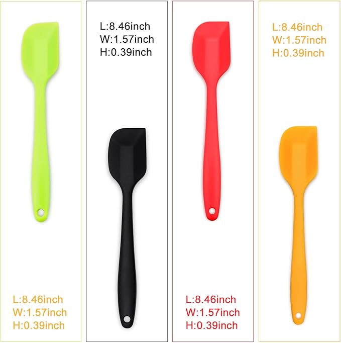 4‑Piece Silicone Spatulas Set Heat Resistant 600°F Seamless Steel‑Core Rubber Spatulas for Nonstick Cookware ALLWIN HOUSEWARE Uniform Length Kitchen Spatulas for Cooking & Baking, Small (4 Color)