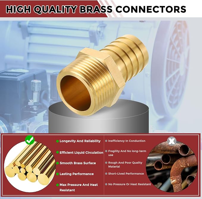 Pack of 4 Brass Hose Barb Fittings 1" Hose Barb to 1" NPT Male Fittings