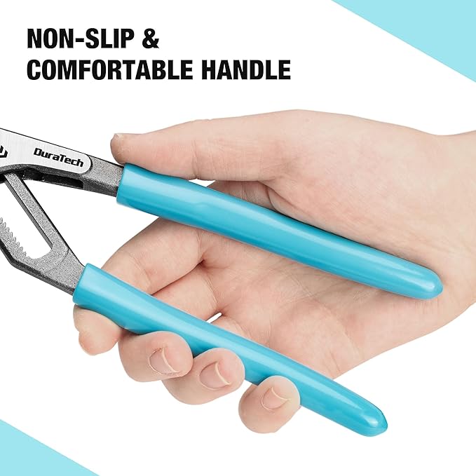 DURATECH 2-Piece Water Pump Pliers Set(8" & 10"), Quick-Adjust Groove Joint Pliers with Slide-to-Unlock Mechanism, V-Jaw Design, CR-V Steel, for Plumbing, Automotive, and Household Repairs