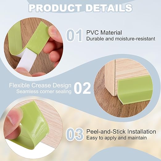 PATIKIL 1" x 16.4 ft Caulk Tape, Caulk Strips PVC Self Adhesive Caulking Tape Waterproof Edge Protectors for Bathroom Accessories Kitchen Countertop, Green