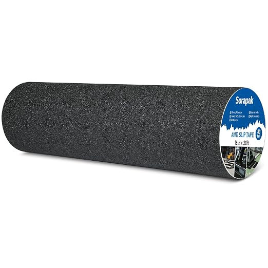 Extra Wide 16in x 20ft Black Anti Slip Tape, 80 Grit Waterproof Non Skid Grip Tape Roll for Ramps, Decks, Boat Decks, Warehouse Floors, Garages, Indoor & Outdoor Use