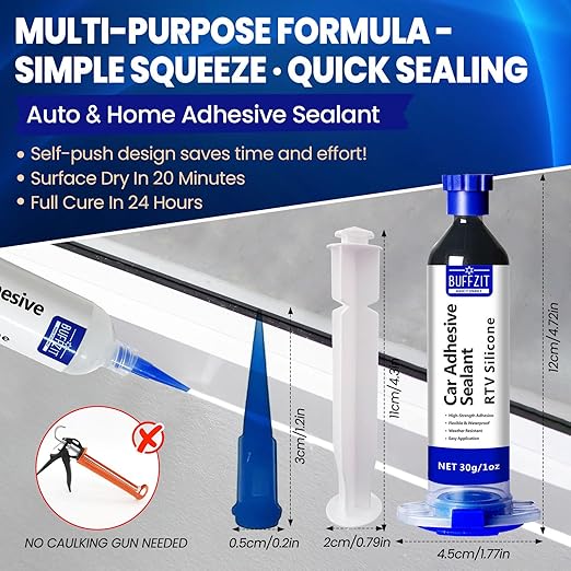 Silicone Sealant RTV 100% Silicone Waterproof Sealant – All-Purpose Caulk for Car, Kitchen, Window, Bathroom, Door – High Strength, Anti-Shrink & Crack (Clear, 30g/1oz)