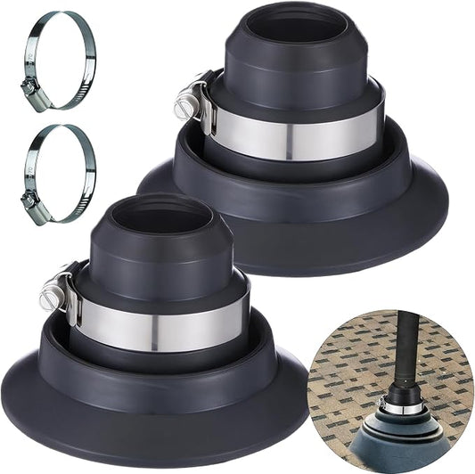 2-Pack Roof Vent Pipe Repair Boot Kit, 1.5"-2" Universal Fit, No Re-Roofing Needed, with SS Clamps & Waterproof Seal for Flat/Pitched Roofs - Easy DIY Fix for Cracked Flashing