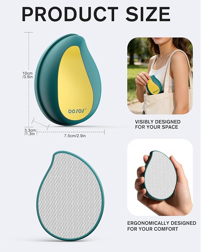 BEZOX Glass Foot Scrubber – Professional Foot File Callus Remover for Dead Skin & Cracked Heels – Premium Pumice Stone Pedicure Tools for Feet with Anti-Slip Handle and Protective Cover - Green