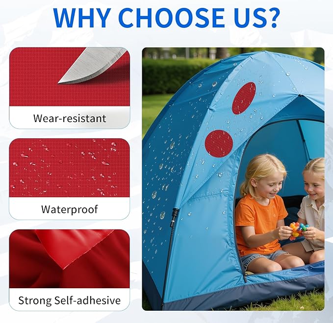 Waterproof Self-Adhesive Nylon Fabric Repair Tape - Tent Repair Kit,4pcs Fabric Patches for Jacket, Clothes, Puffer Down Jacket,Sleeping Bag, Outdoor Gear Tenacious Repairs Tape, Red