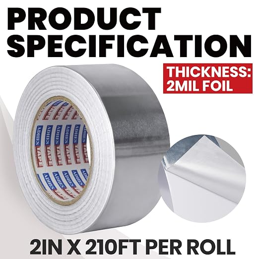 ADHES Heavy Duty Aluminum Foil Tape 2 Inch x 210 Feet(70 Yards) – Heat Resistant & Waterproof Silver Duct Tape – High-Temperature HVAC Tape for Ductwork, Sealing, Insulation, and Repairs