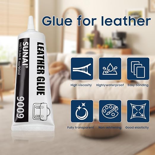 SUNAI Leather Glue, 3.04oz Permanent Leather Adhesive, Flexible, Non-Toxic, Clear Drying, Waterproof, Ideal for Repair Purses, Car Seats, Bags, Belts & Furniture