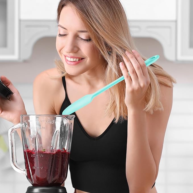 Patelai 2 Pieces Silicone Jar Spatula Long Handle Non-stick Rubber Scraper Heat Resistant Spatula Silicone Scraper for Jars, Smoothies, Blenders Cooking Baking Stirring Mixing Tools (Mint)