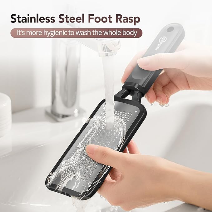 Kolavia 2 Pack Foot File Callus Remover, Durable Foot Scrubber for Hard Dead Skin, Foot Rasp and Double-Sided Foot Heel Scraper for Cracked Heels & Corns, Stainless Steel Pedicure Feet File Tool
