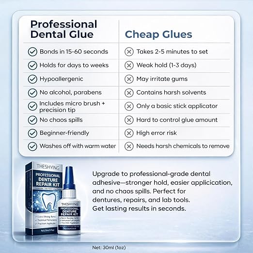 Official Professional Grade Dental Lab Instant Bonding Dental Glue for Dentures & Lab Tools - Fast-Setting in 15-60 Sec | Crack Repair & Gap Filling | Long-Lasting Hold (Days to Weeks) – 1oz