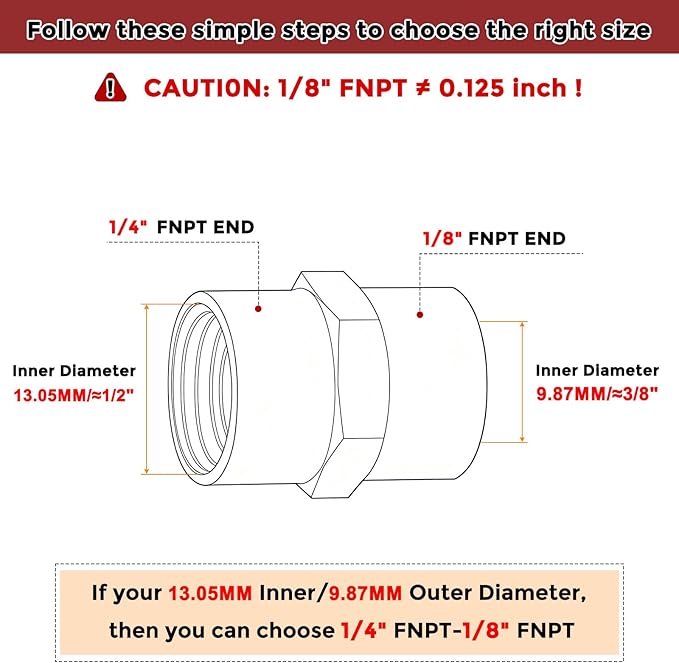 Pack of 5, 1/4" FeMale NPT to 1/8" FeMale NPT Solid Brass Pipe Fitting Coupler, Brass Coupling Hose Fittings Adapter for Pipe Leak Repair, Bathroom Remodeling, Tool Extensions