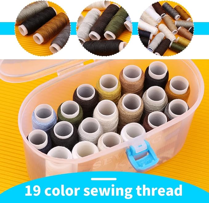 FTEVEN 43 Pieces Upholstery Repair Sewing Kit, Heavy Duty Sewing Kit with Leather Sewing Thread, Big Eye Sewing Needle, Sewing Awl for Furniture,Car, Sofa, Backpack, Shoe, Craft DIY