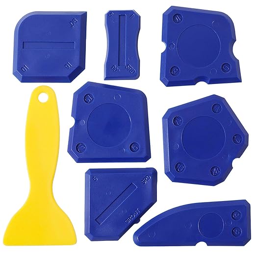 8 Pieces Caulk Tool Kit Sealant Finishing Tools Plastic Caulking Tools for Sealant Grout Finishing Sealing Tile Sealing & Grouting Finishing Tools for Tile and Grout Smoothing(Blue)