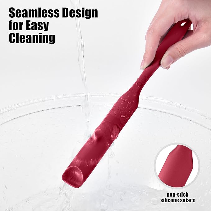 Doosu Silicone Jar Scraper Spatula, 600°F Heat Resistant Rubber Scraping Tool for Jam Nut Butter Sourdough, Flexible Skinny Cream Spreader Long Slim Kitchen Spurtle for Jar Blender Bottle (Red)