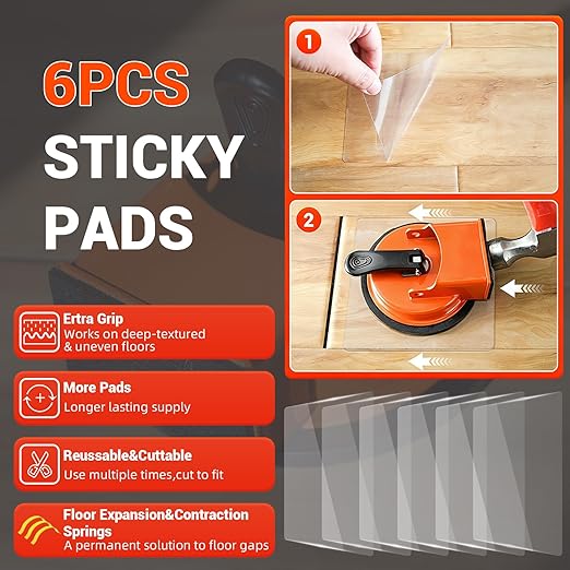 Floor Gap Fixer Tool,Heavy Duty Laminate Floor Gap Suction Cup Repair Tool Kit with 6 Sticky Pads and 3 Spring Clips, Enhanced Flooring Tools Use for Vinyl,Laminate,Wood and Tile