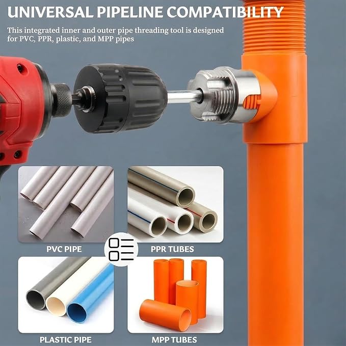 3Pcs PVC Pipe Threader Kit, 1/2" 3/4" 1" Internal & External | Tap and die set, PVC threading tool, electric drill compatible pipe thread cutting tool, plastic pipe fitting plumbing tools