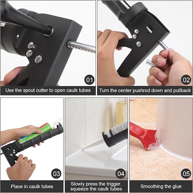 Caulk Gun Kit, Caulking Gun and Caulk Remover Tool with Razor Blade Scraper Plastic Razor Blades for Kitchen Bathroom Window Caulking Removal and Sealant Caulking