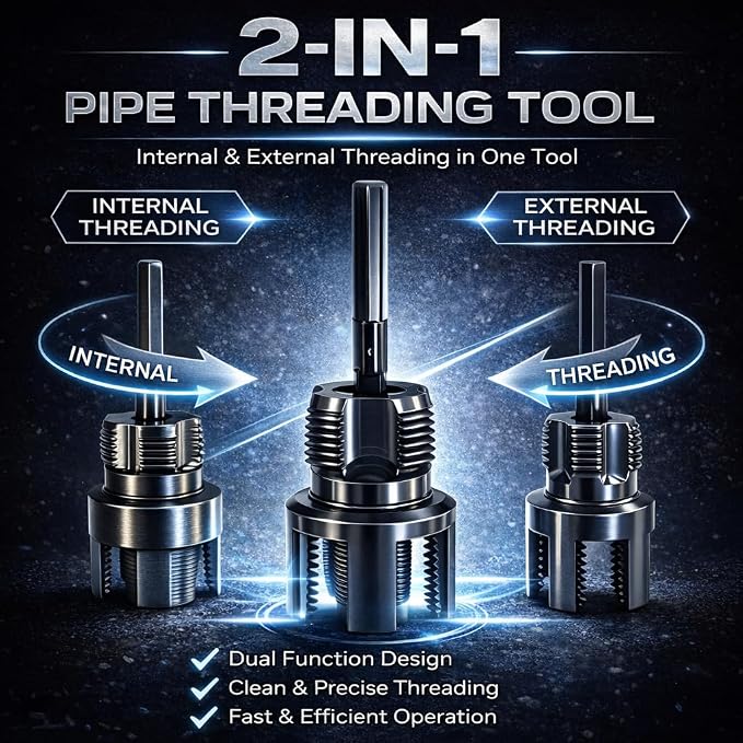 3pcs Pvc Pipe Threader,Dual-Function Internal & External Pipe Threading Tool, High-Quality Thread Cutter For 1/2"&3/4"&1" Plastic Pipes, Drill Compatible Threader For Plumbing Repairs (Black)