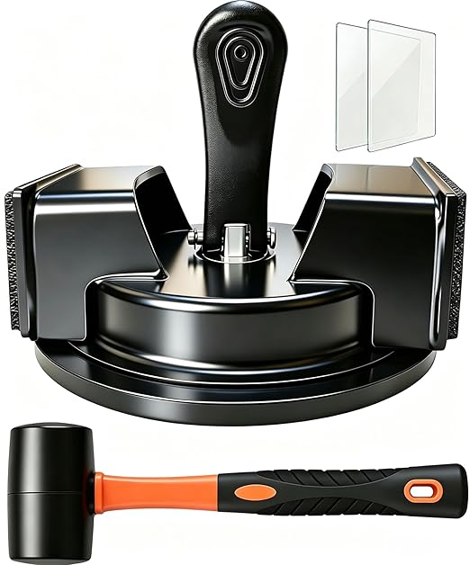 Heavy Duty Floor Gap Fixer Tool for Laminate & Vinyl Plank Flooring - Suction Cup Gap Fixer with Rubber Mallet & Reusable Pads, Plank Grabber for LVP, Hardwood & Floating Surface Repair Tool