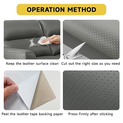 Leather Repair Patch, Breathable Perforated Strong Sticky Self Adhesive Repair Patch, DIY Leather Patches for Couches, Furniture, Sofa, Car, Chair (Grey 8x12inch)