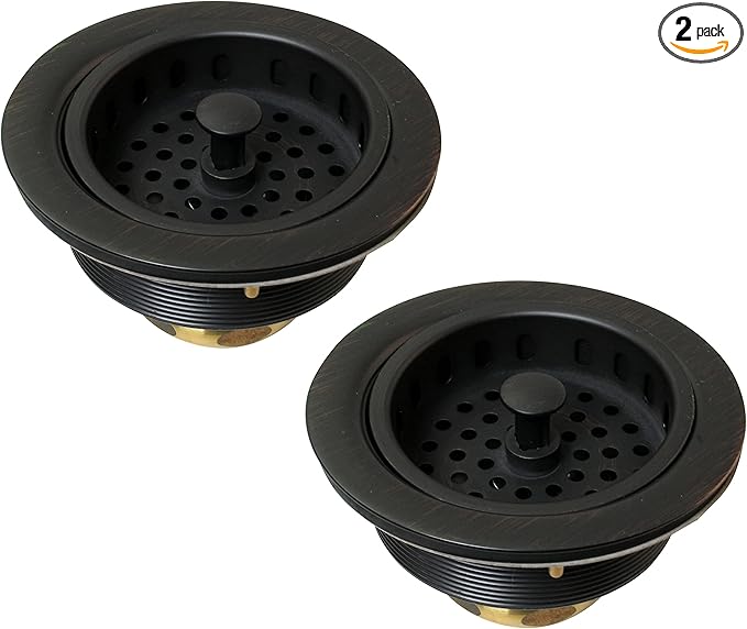 Westbrass D2145-12A 3-1/2" Post Style Large Kitchen Sink Basket Strainer, Antique Bronze (2-Pack)