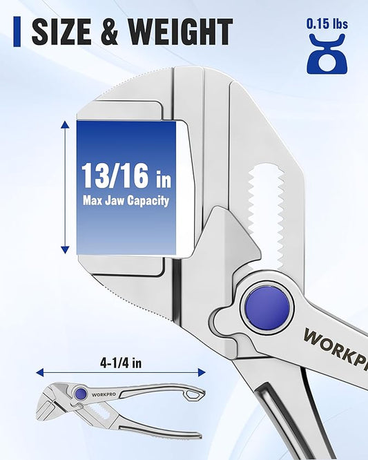 WORKPRO Mini Pliers Wrench, 4-Inch Smooth Jaw Pliers, High-Toughness Alloy Steel Adjustable Wrench Pliers with Smooth Parallel Jaws, Anti-Rust Coating, EDC Pliers for Tight Spaces & Versatile Use