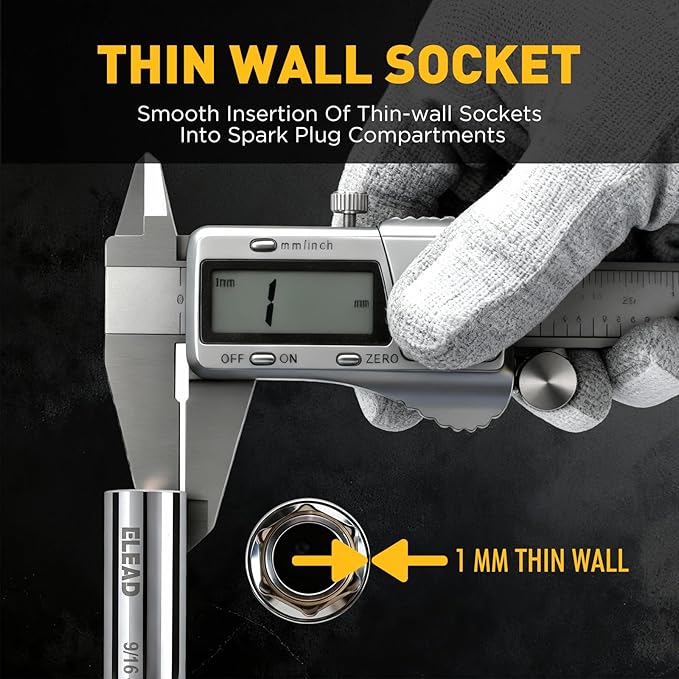 ELEAD 9/16" Swivel Magnetic Spark Plug Socket, 3/8" Drive x 6" Total Length, Thin Wall Spark Plug Removal Tool, 360 Degree Swivel, Enhanced Magnetic, 6-Point Design, Cr-V Steel