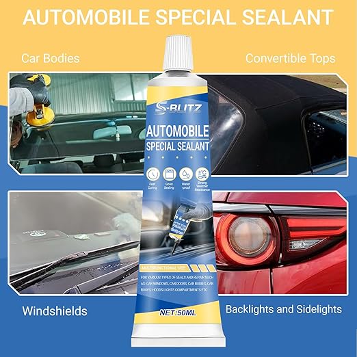 Window Sealant Black Silicone Sealant Water-Repellent Durable Sturdy, High Temperature Silicone Sealant Versatile Sealing Windscreen Sealant for Car Headlights, Rubber Seals (Blue)