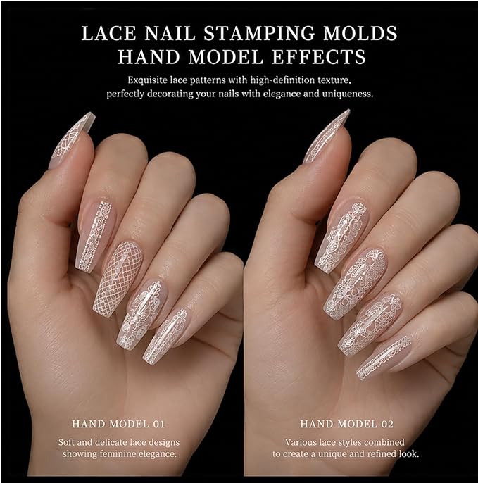 Lace Silicone Nail Molds, 4PCS 3D Lace Nail Art Mold with Carving Pen & Scraper, 3D Gel Nail Charm Mold for Nail Art Design, DIY Crafts, Resin Jewelry Decor