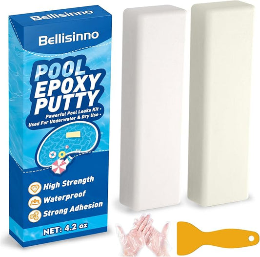Pool Epoxy Putty, 4.2 oz. Pool Putty, Underwater or Above Fast Repair, Fix Leaks, Cracks, Filling, Sculpting, 2 Part Epoxy Putty for Tile, Concrete, Fiberglass, Cement and Other Surfaces (White)