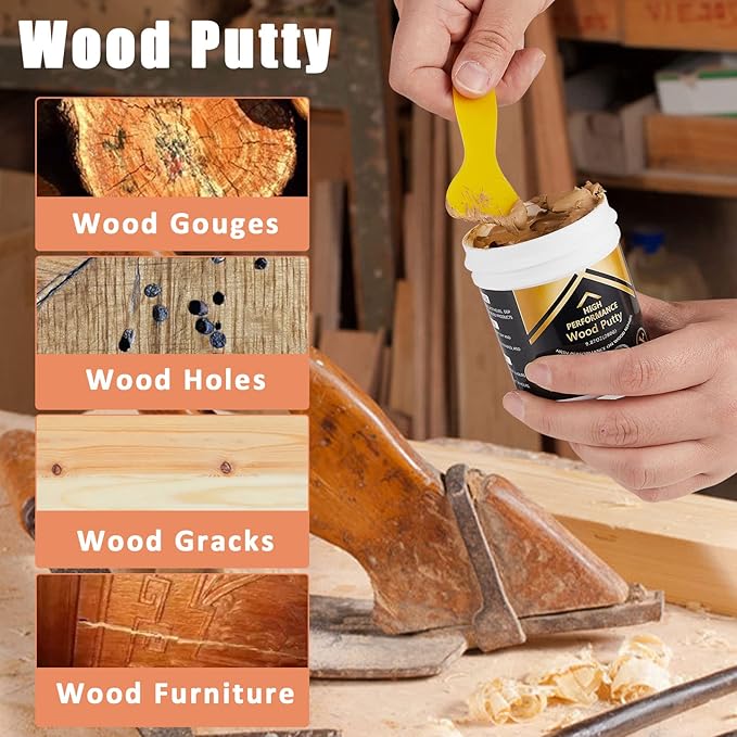 Deuvuo Natual Wood Putty, Wood Putty Filler - Our Wood Grain Filler Offers a Quick and Lasting Fix for Any Damage or Flaw - Paintable, Stainable, Sandable & Quick Drying - 9.87 Ounce
