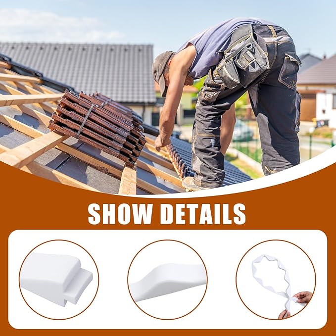 15 Pcs 3ft Long Wavy Foam Closure Strips for Metal Roofing Corrugated Panel Roofs Sealing Gaps at Ridges Edges Wave Seams Weatherproof Absorbing White Strips for Roof Maintenance Repair Protection