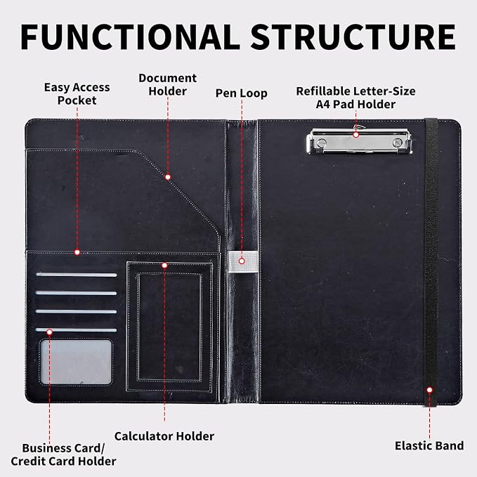 Padfolio Folder with Clipboard,Portfolios Organizer Clipboards with Storage Clipboard Writing Pad PU Leather Conference Document Organizer with Business Card Holder,Dog Paw Print