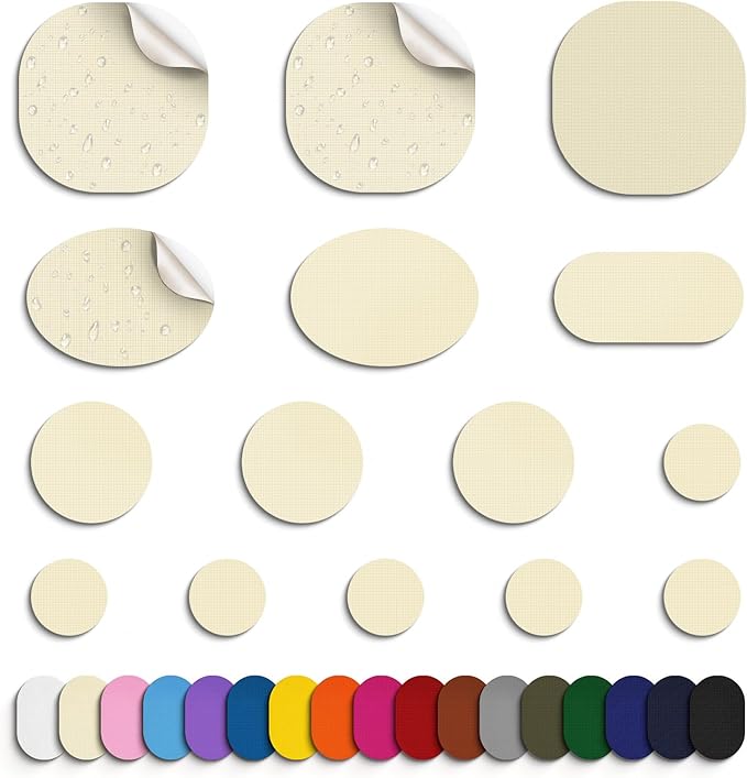Self-Adhesive Nylon Patches Tent Repair Kit – Outdoor Gear Tenacious Repair Tape, Waterproof Fabric Patches for Clothes, Tent, Down Jacket, Backpack (45pcs, Beige