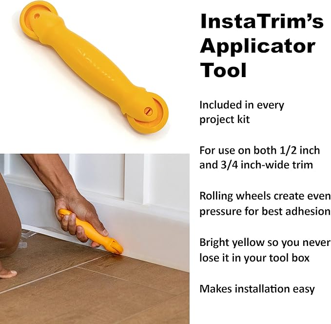 InstaTrim The Original Flexible Trim Applicator Tool, for ½ inch and ¾ inch InstaTrim, Self Adhesive, Peel and Stick Corner Molding – Made in USA | Reusable applicator presses and smooths 1/2 in and 3/4 in InstaTrim around corners and surfaces for a se...
