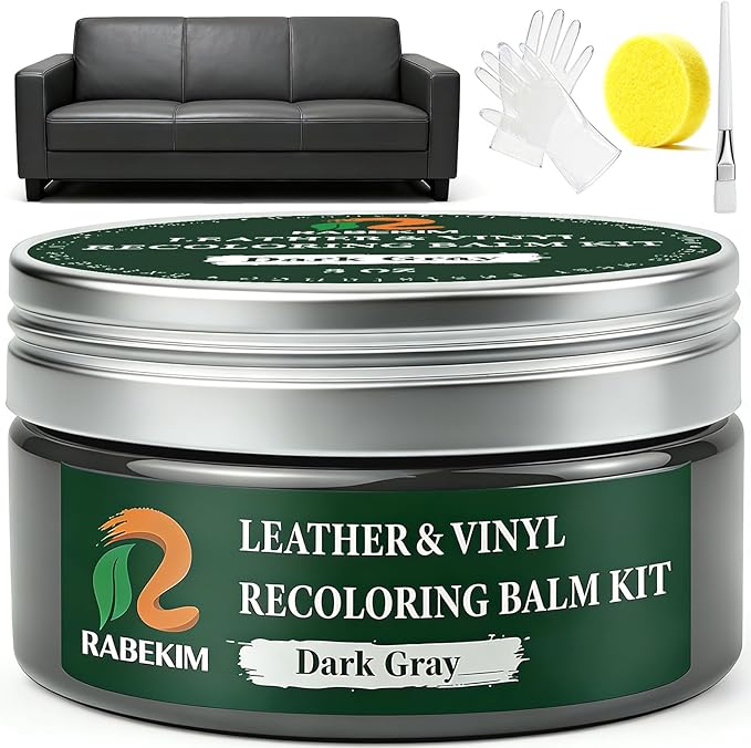 Dark Gray Leather Repair Kit, Leather Recoloring Balm – Restore & Repair Faded Leather on Couches, Car Seats, Shoes & Furniture | Leather Color Restorer & Conditioner | Easy DIY Application