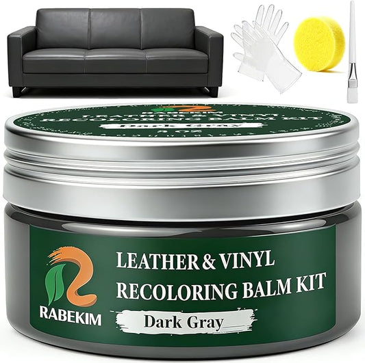 Dark Gray Leather Repair Kit, Leather Recoloring Balm – Restore & Repair Faded Leather on Couches, Car Seats, Shoes & Furniture | Leather Color Restorer & Conditioner | Easy DIY Application