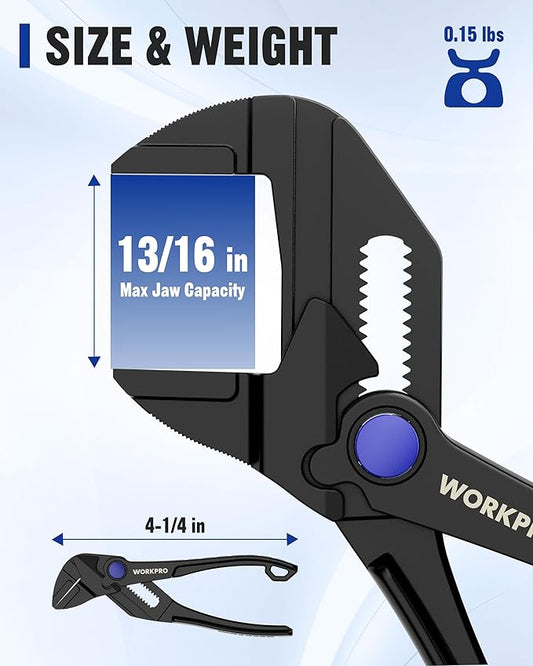 WORKPRO Mini Pliers Wrench, 4-Inch Smooth Jaw Pliers, High-Toughness Alloy Steel Adjustable Wrench Pliers with Smooth Parallel Jaws, Anti-Rust Coating, EDC Pliers for Tight Spaces & Versatile Use